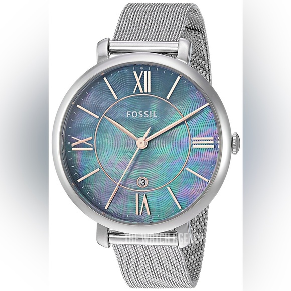 New Fossil Watch Jacqueline Silver Stainless Chain Band Iridescent - Picture 1 of 6
